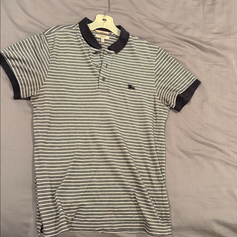 Burberry Black and Gray Striped Polo Shirt